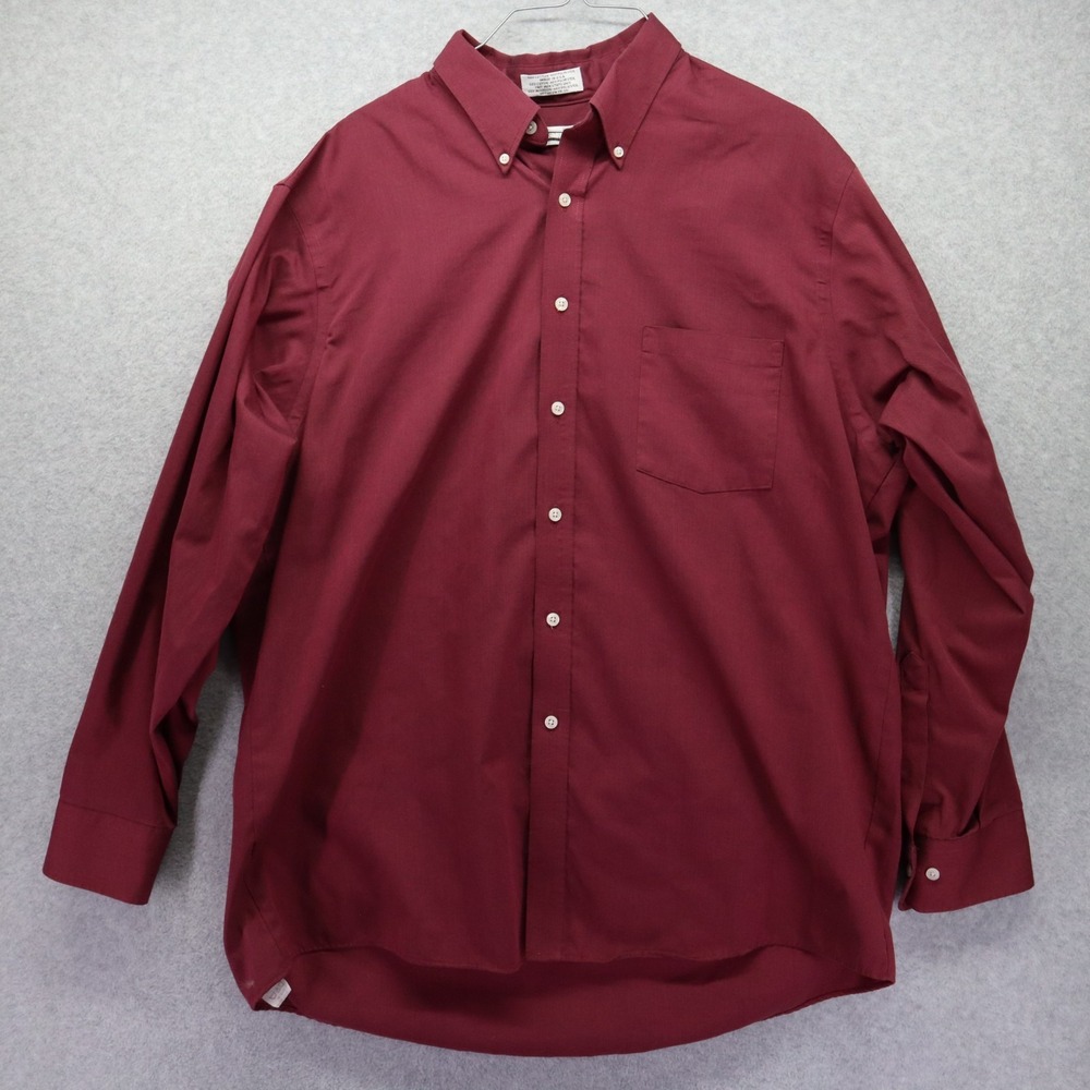 Geoffrey Beene Shirt Mens 17 34/35 Wrinkle Free Pocket Button Maroon Long Sleeve